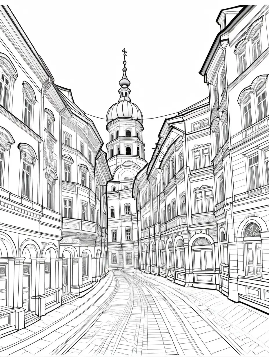 Charming Coloring Page Strolling Through Lvivs Walkable Zone in Ukraine