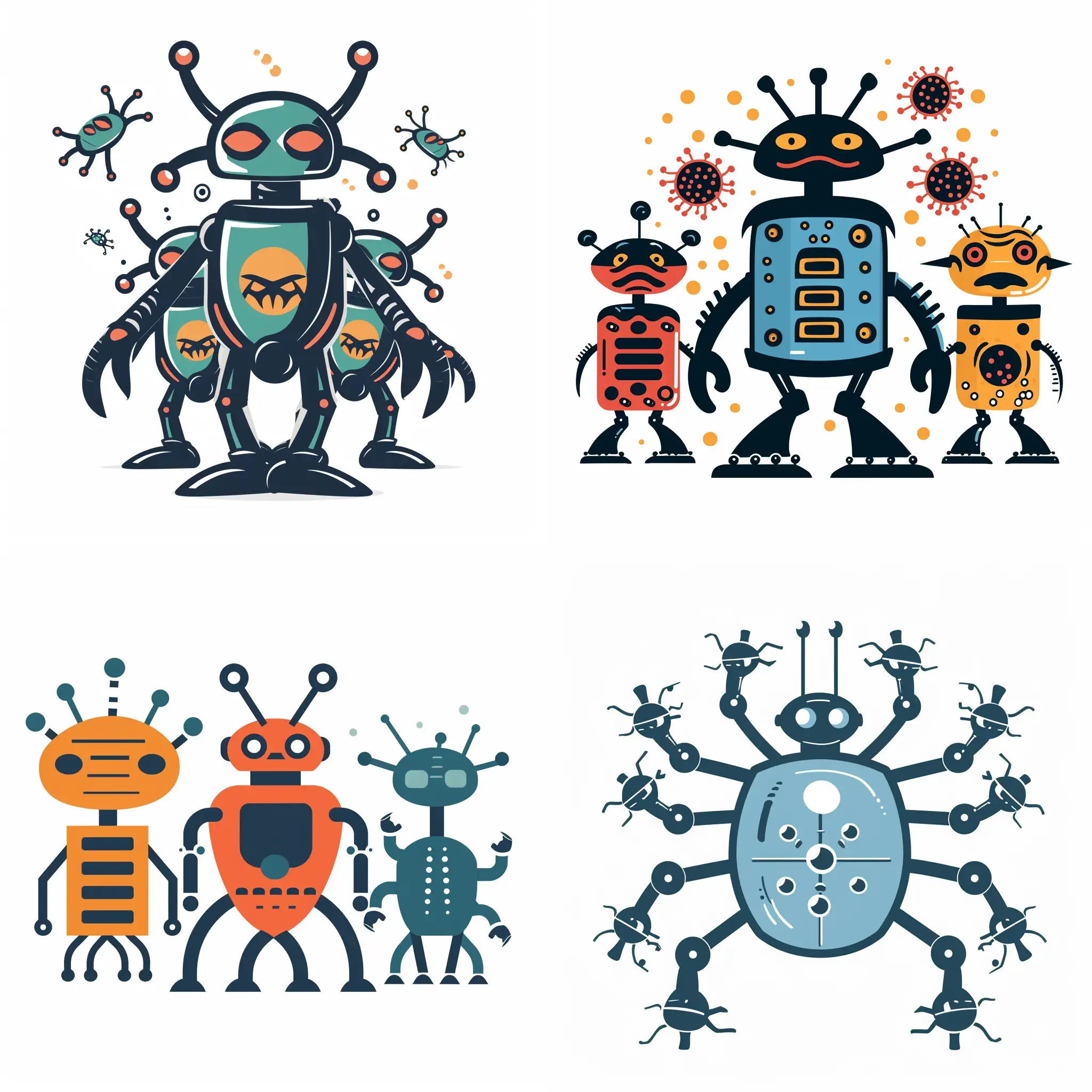 illustration a graphic logo about malware robots with plain white background (Code: FFFF)