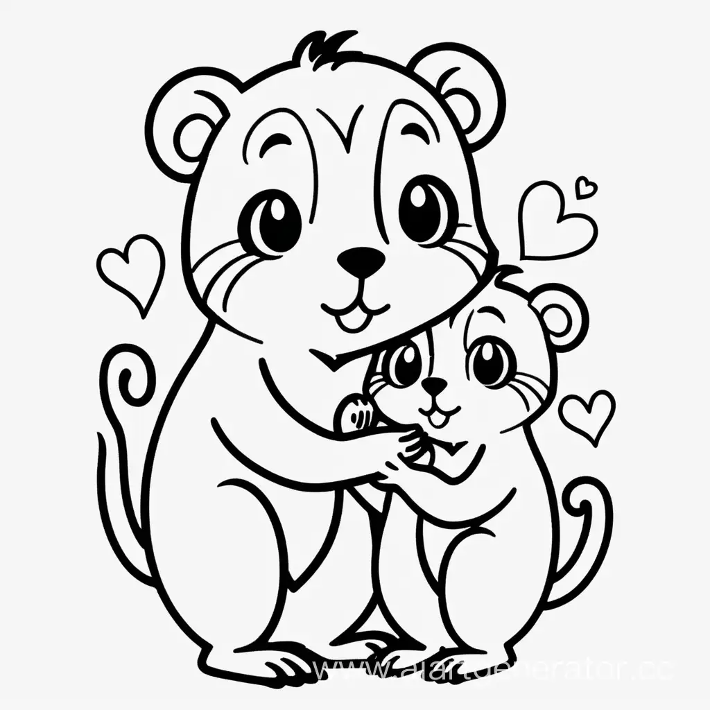 Adorable-WaistUp-Portrait-Cute-Groundhog-Embracing-a-Monkey-in-Nekodziru-Style