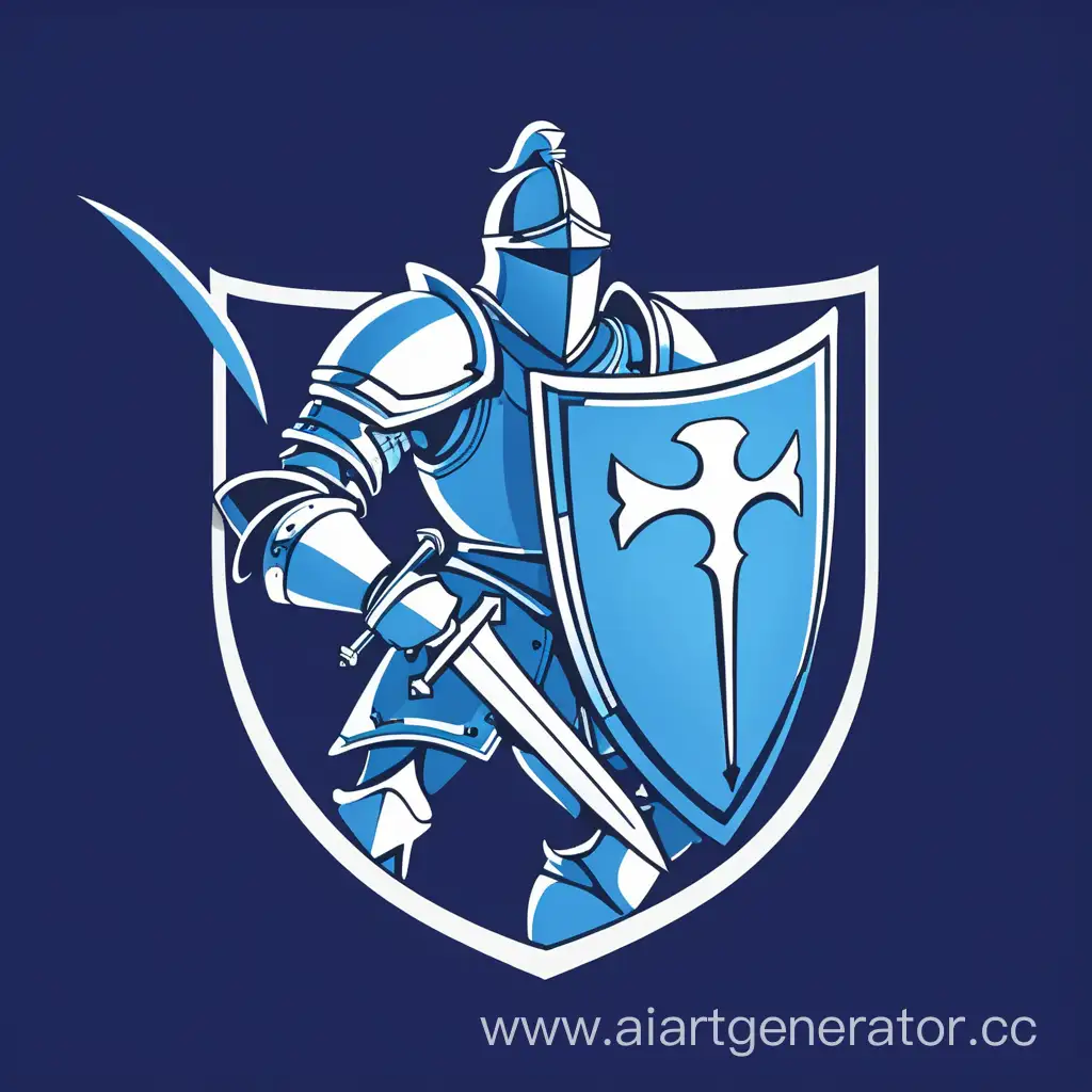 нарисуй логотип компьютерного клуба в котором играют в стратегические игры, векторная графика, синий и голубой цвет, в логотипе изобрази рыцаря