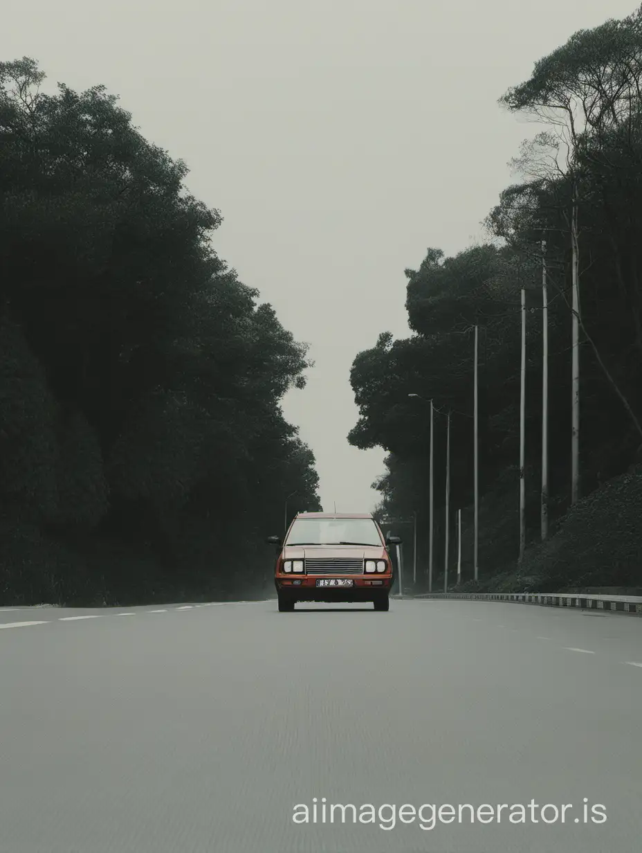 Lonely-Car-Travelling-on-Deserted-Road
