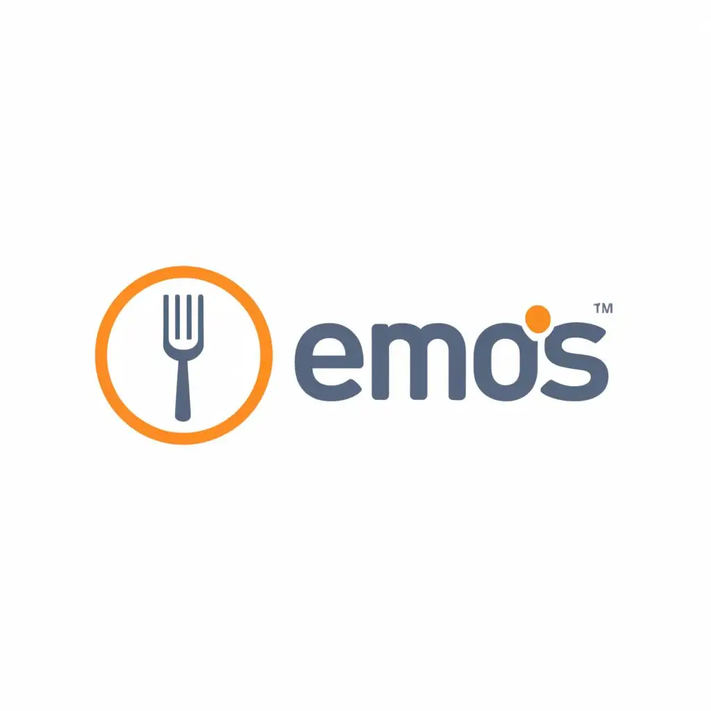 logo, system logo with the text "EMOS", typography, the system is used in hospital to order inpatient's daily meal. Replace the EMOS logo's O with meal plate probably the cutlery as well, with the text "EMOS", typography, be used in Medical Dental industry