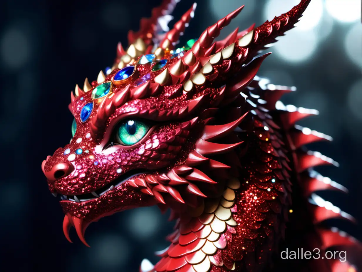 RedGlitter, scaled dragon|cat hybrid, beautiful eyes, mythological creature, dream world, festive Christmas 