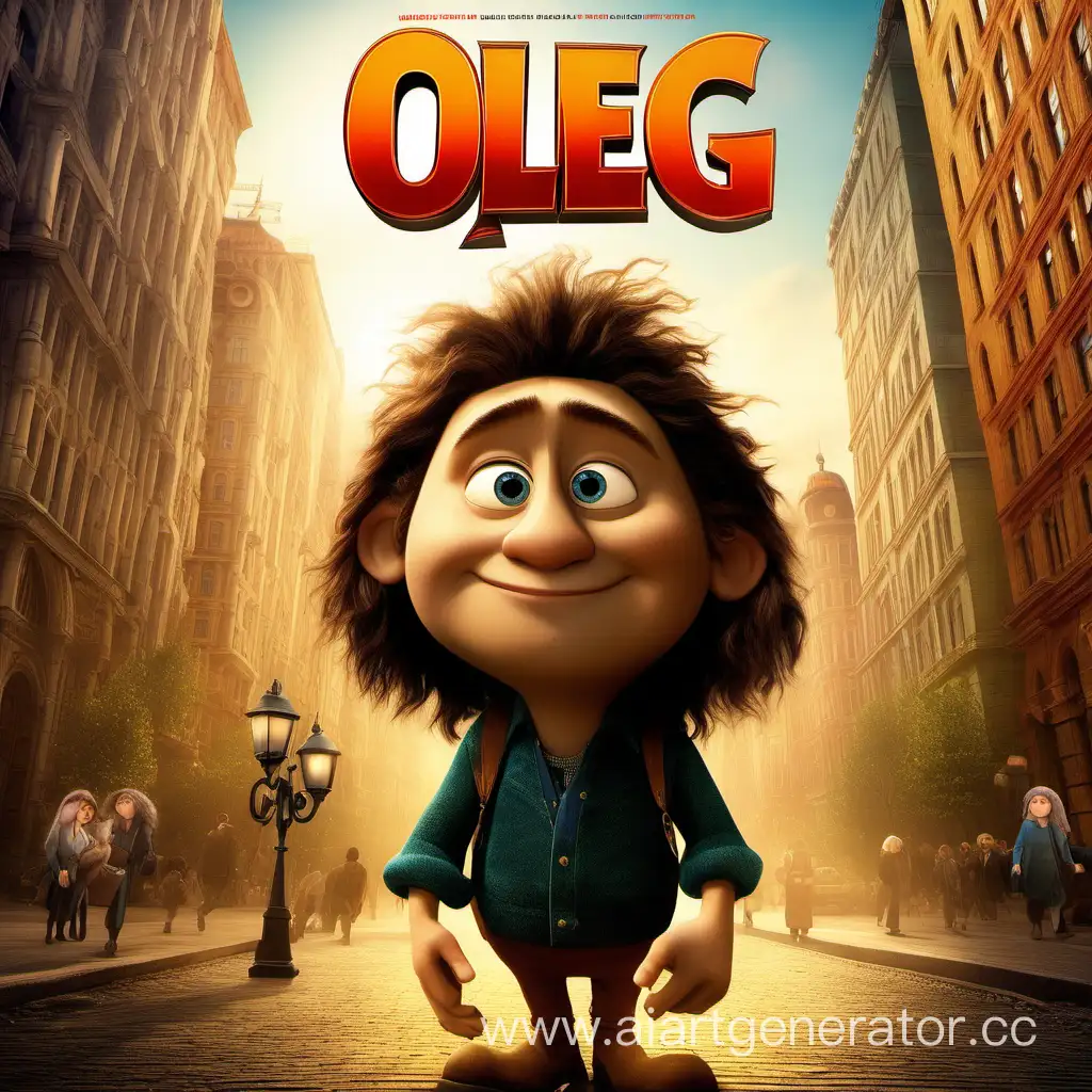 Pixar epic movie poster "Oleg" about Russian jewish young handsome long haired rockstar Oleg Dubinin