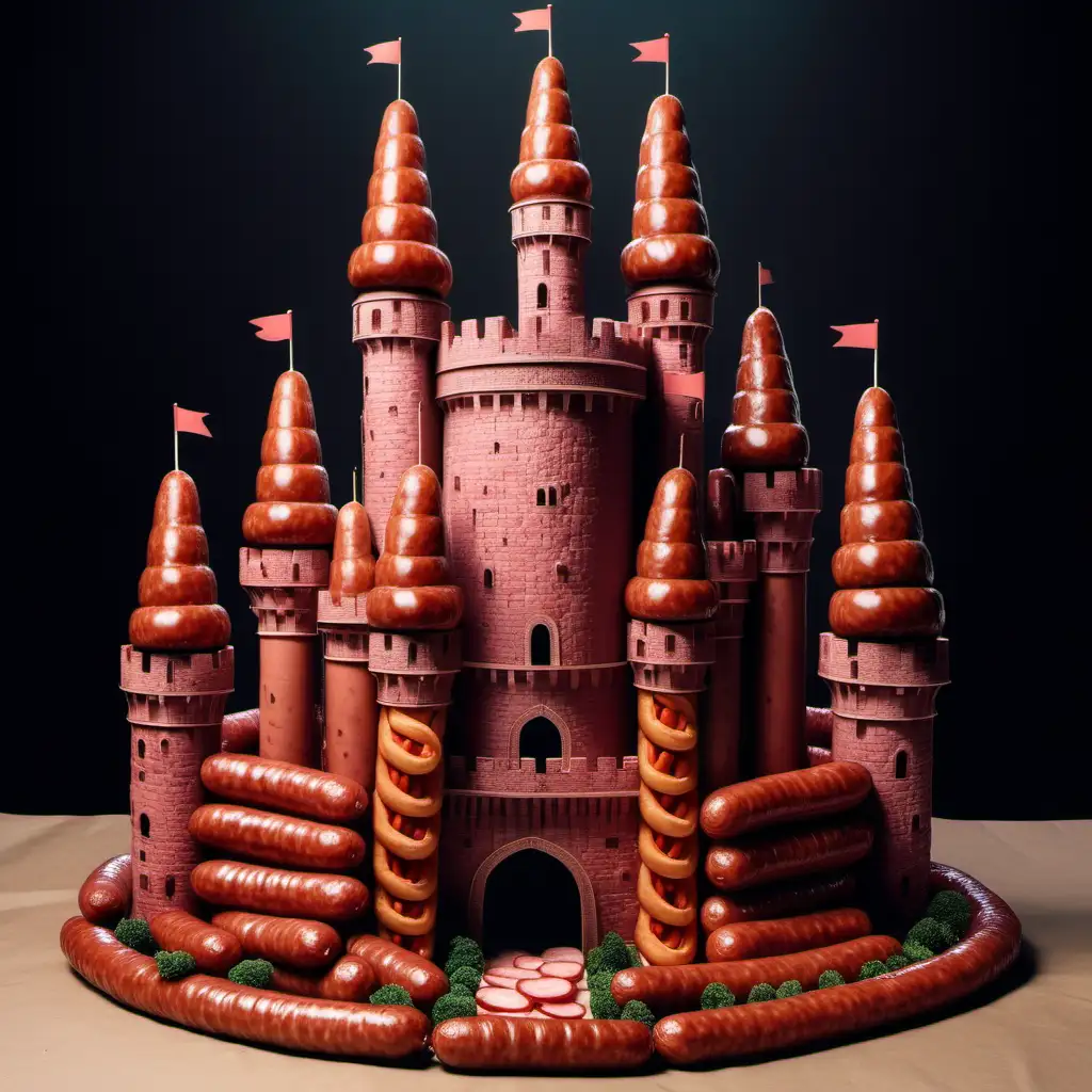 Realistic castle made of sausages