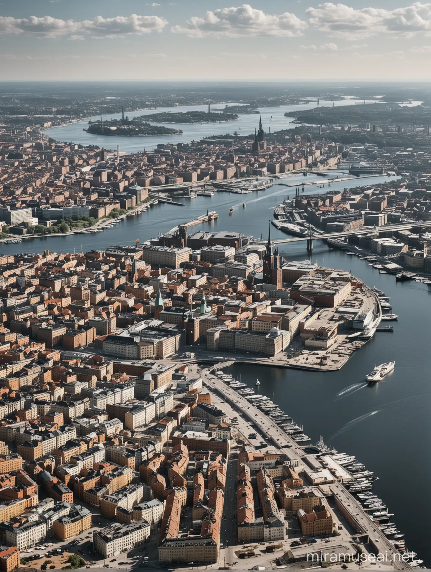 en industristad på 1950-talet i Stockholm och Sverige huvudstad i dagsljus och strålande sol