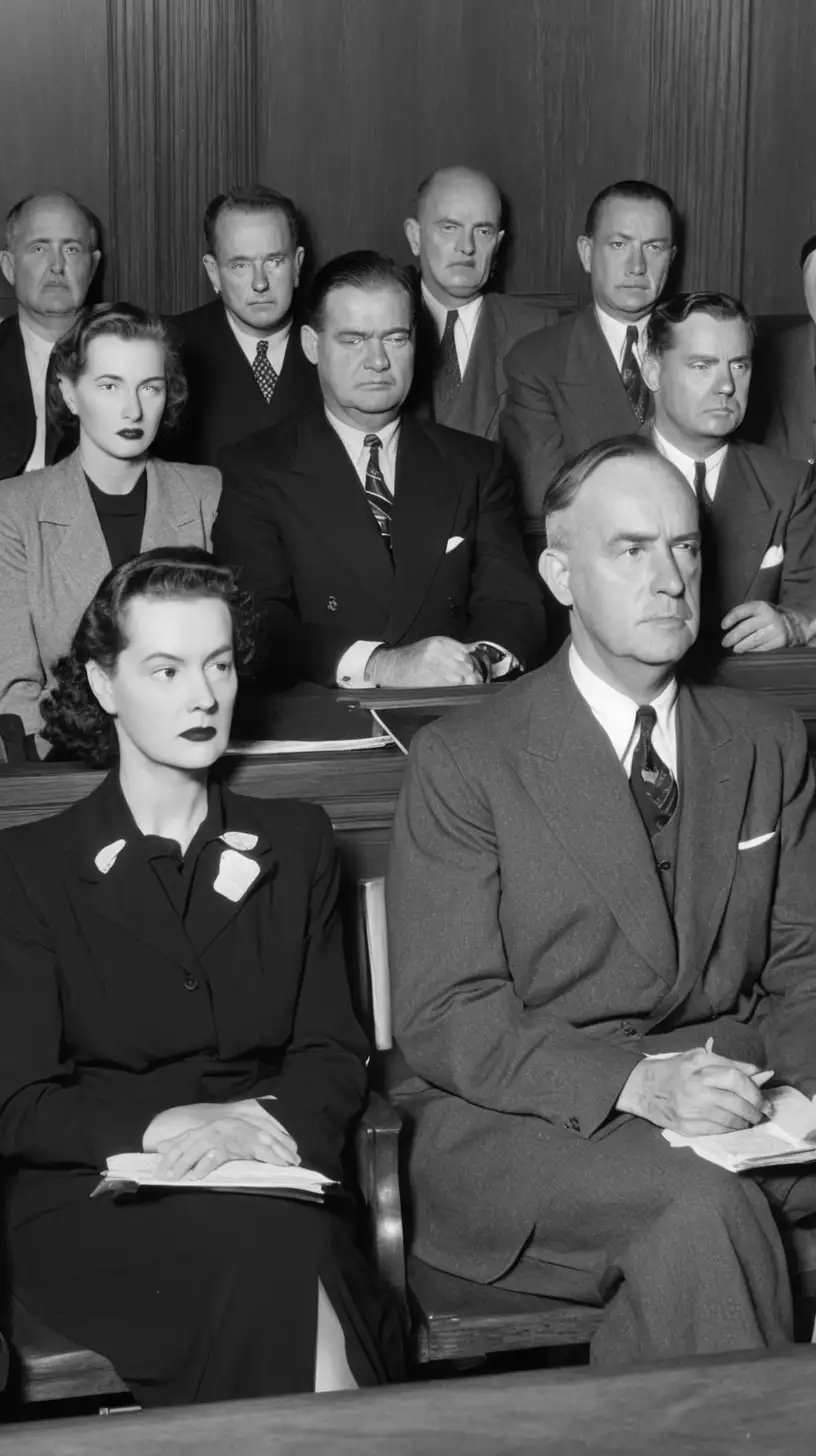 1944 Jury Deliberation Scene in Vintage Courtroom