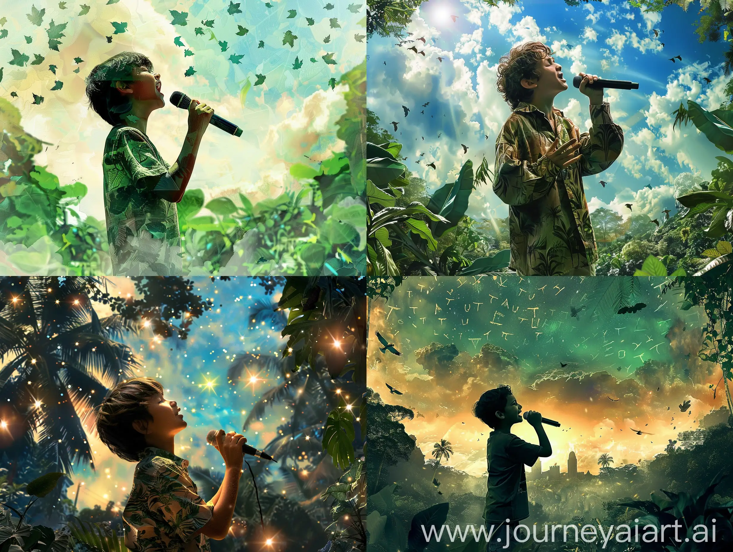 Boy-Singing-in-Jungle-with-University-Sky-Musical-Adventure-in-Lush-Wilderness