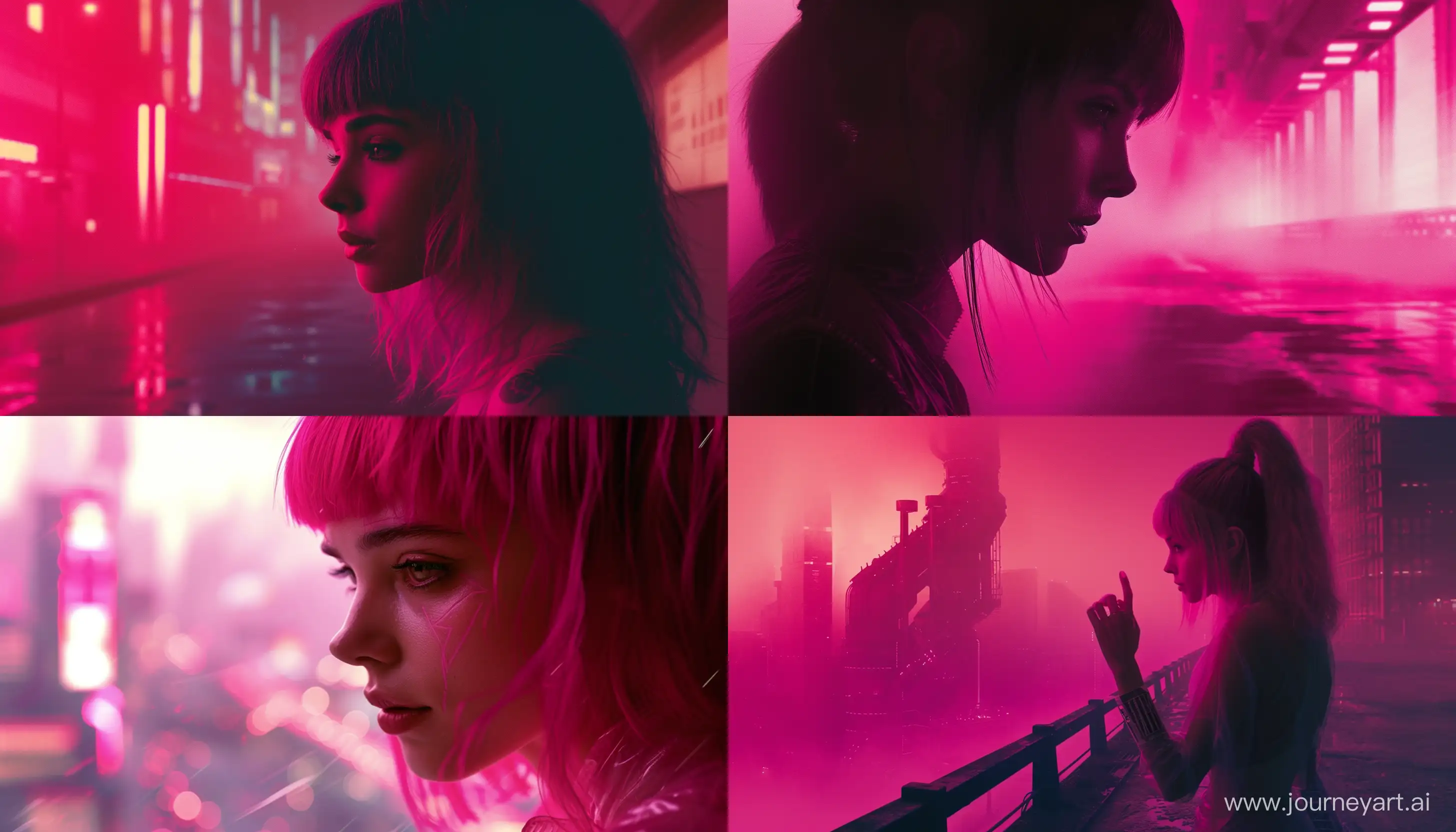 Blade runner 2049 movie city, you look lovely pink girl scene --aspect 7:4