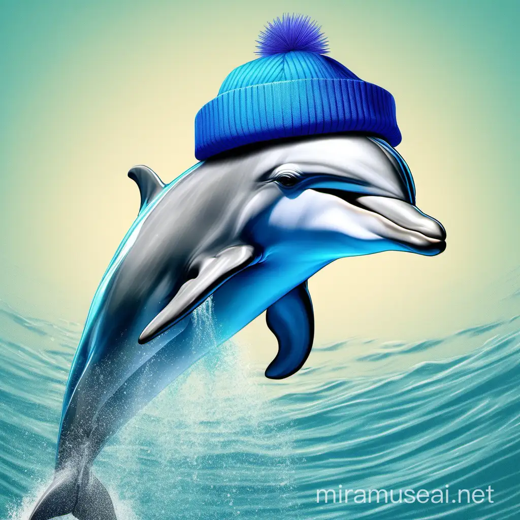 Playful Dolphin Wearing a Stylish Blue Hat