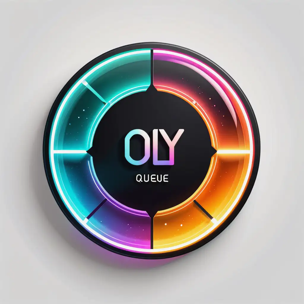 Create a round logo with a diameter of 512 pixels that demonstrates the dispute between characters from two opposing sides. With the name exactly "Oly Queue" and a transparent background.