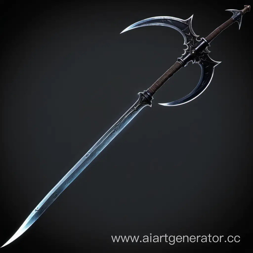 оружие длинная боевая коса с одним большим изогнутым лезвием вниз в стиле игры ведьмак 3 без персонажа