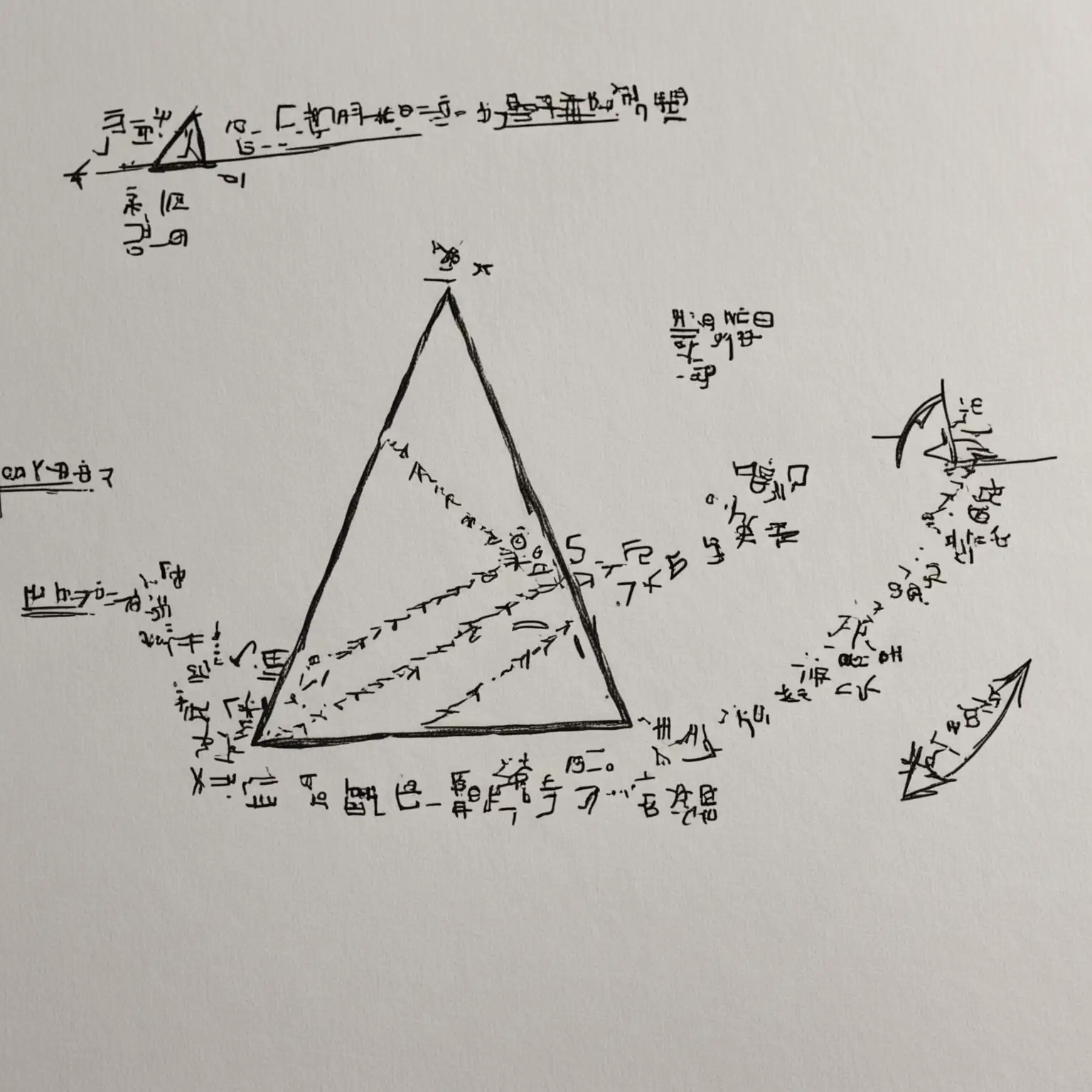 maths equation on a paper, triangle diagrams, pythagors 