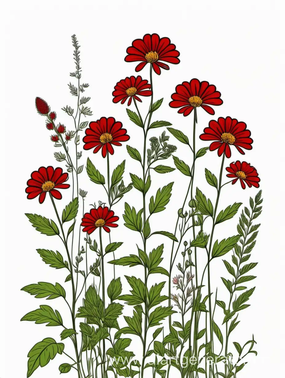 Vibrant-Red-Wildflower-Cluster-in-4K-Elegant-Botanical-Line-Art-on-White-Background