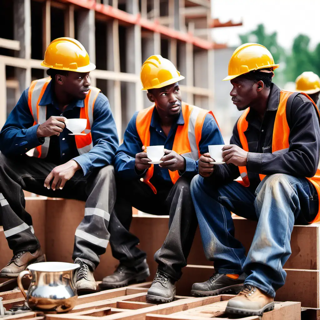 black construction working men
 drinking tea
