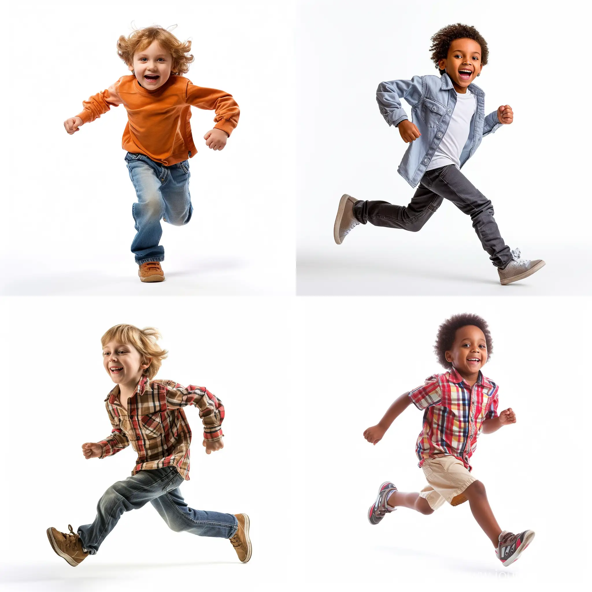 kid runing with white solid background, Highquality, highly detailed
