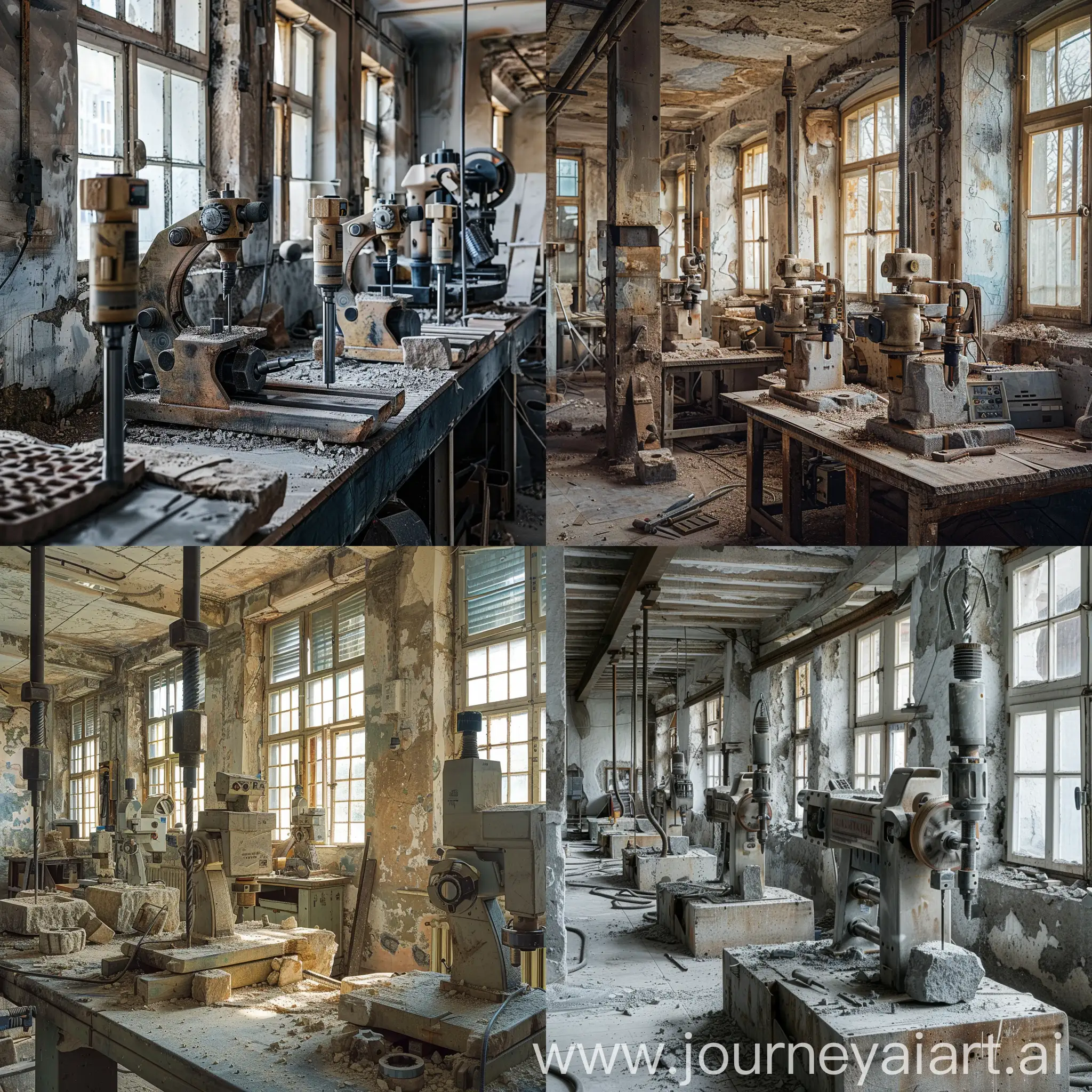 Deserted-Stone-Workshop-with-Drilling-Machines-and-Windows