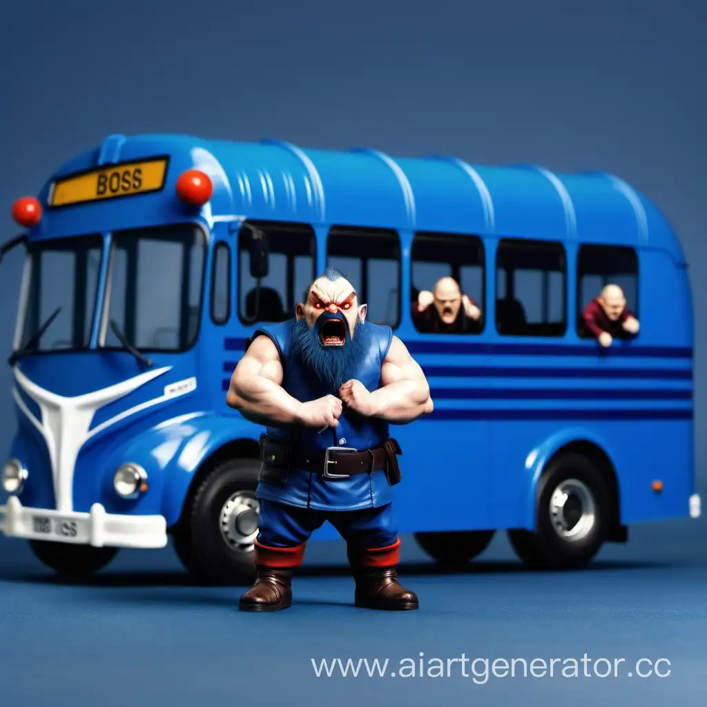 Angry-Dwarf-Boss-Shouting-by-Blue-Bus