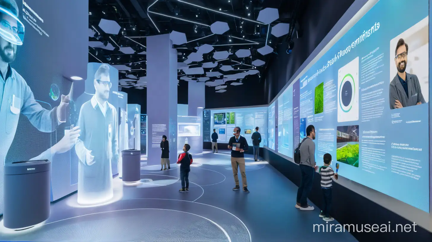 The exhibition, situated on the first floor of the complex, showcases scientists and their achievements through holographic displays. The walls are adorned with interactive screens providing information about these scientists and their groundbreaking inventions. What sets this exhibition apart is its innovative use of smart materials and engaging features. The floors are equipped with sensors that adjust lighting and other elements, providing an immersive experience for visitors. Moreover, the design of the exhibition caters to individuals with special needs, ensuring accessibility for all. The entire space exudes an atmosphere of intrigue and fascination, captivating visitors with its interactive displays and unified floor design.





