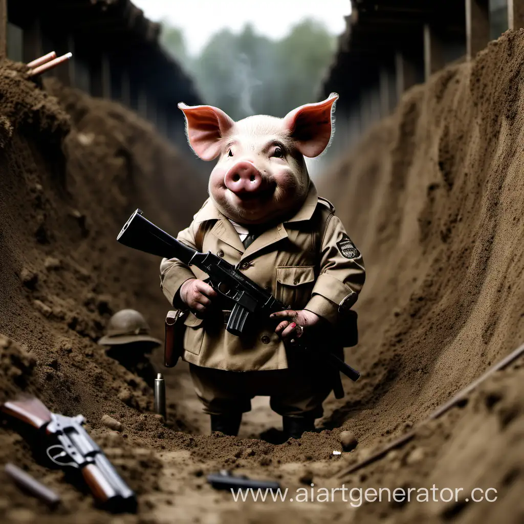 Trench-Warfare-Pig-Armed-with-a-Rifle