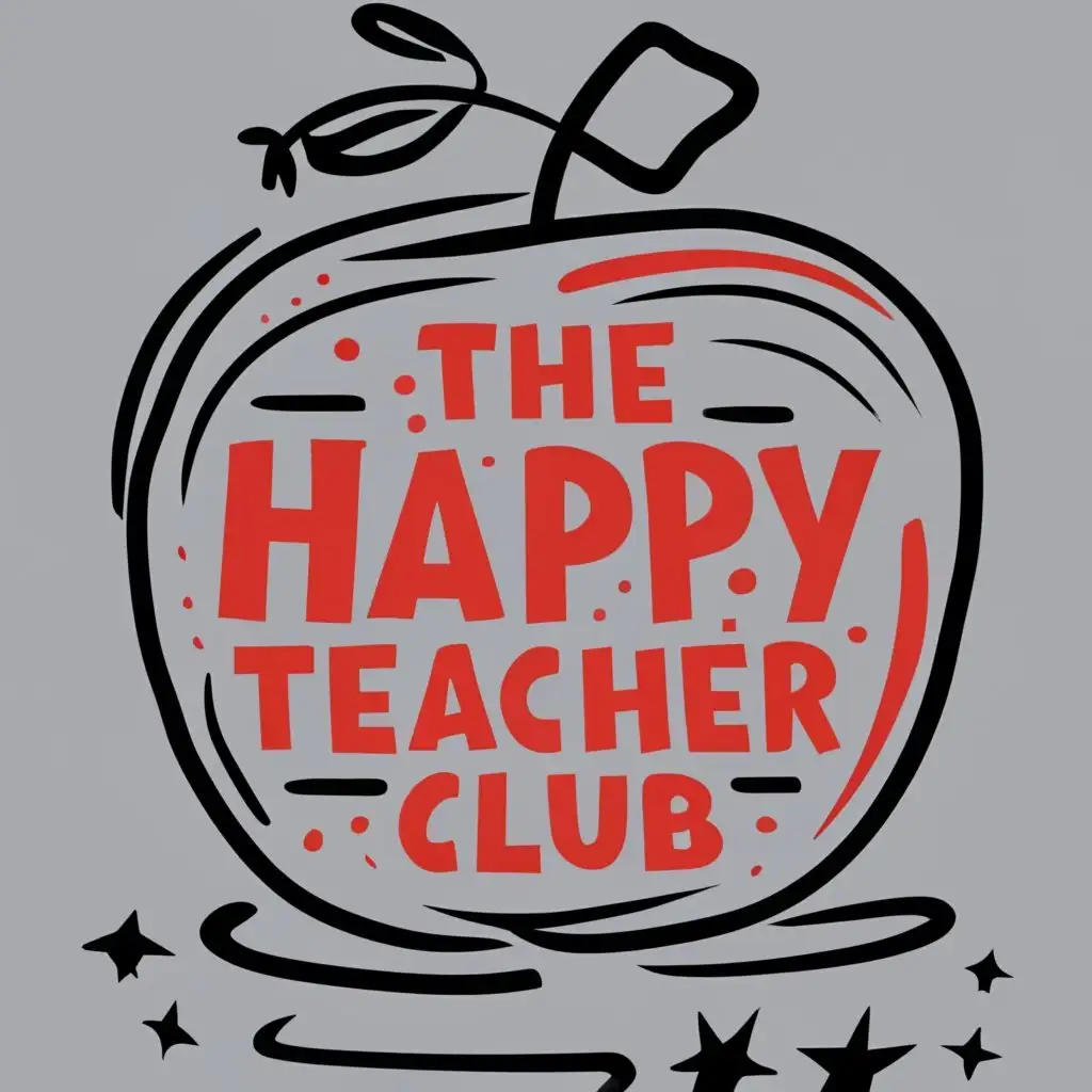 logo, apple, with the text "The Happy Teacher Club", typography, be used in Education industry, white background, bright colours