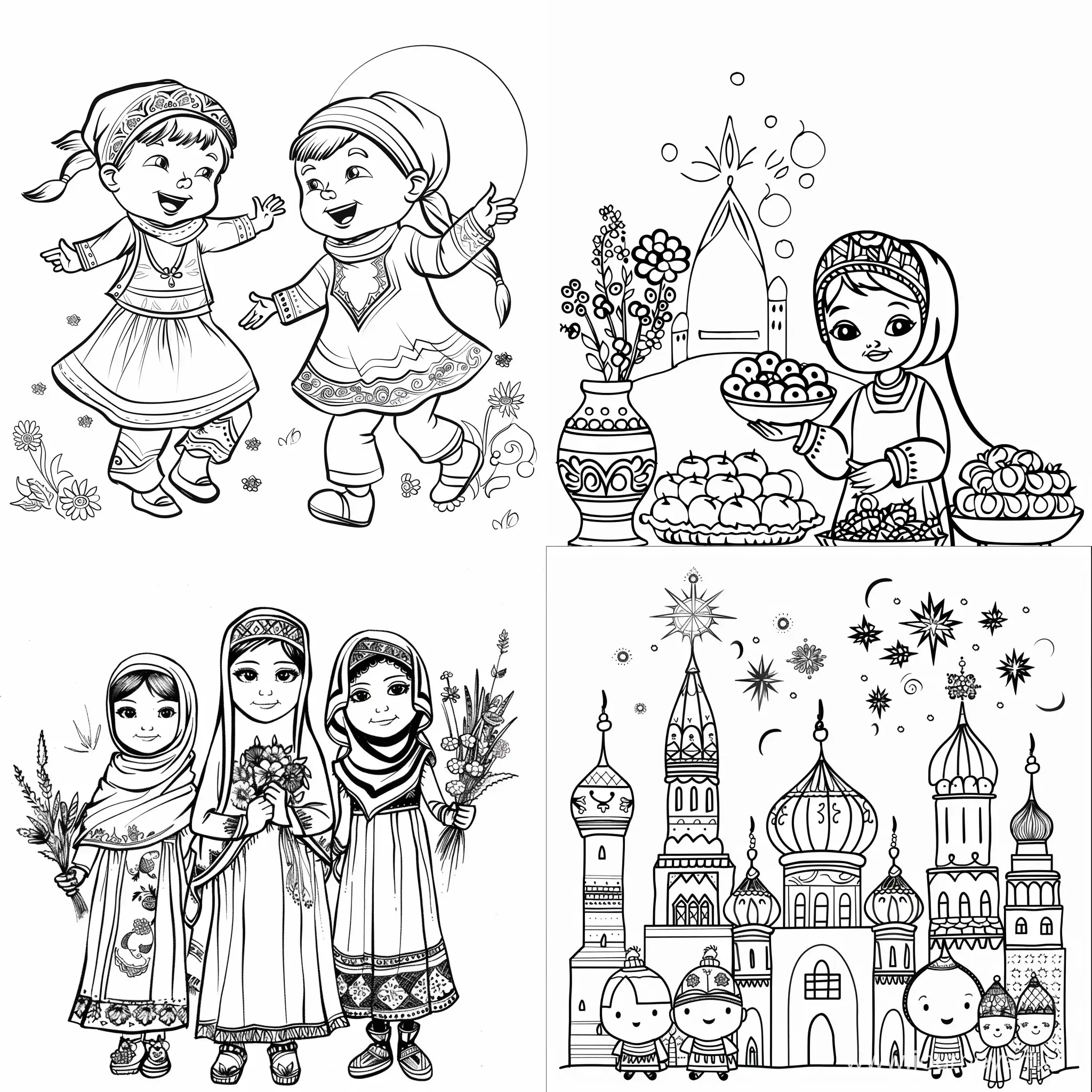 Nowruz-Coloring-Pages-Kazakh-Children-Celebrating