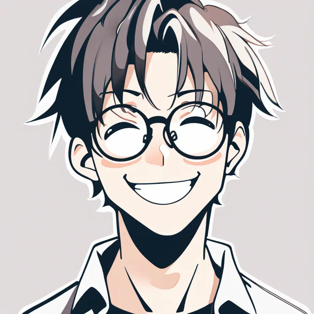 Cheerful Anime Style Boy with Glasses Smiling Happily