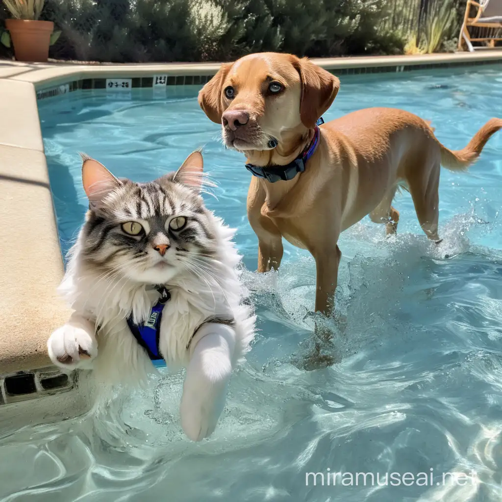 Tequila the Dog and Rupertino the Cat Enjoy a Swim Together