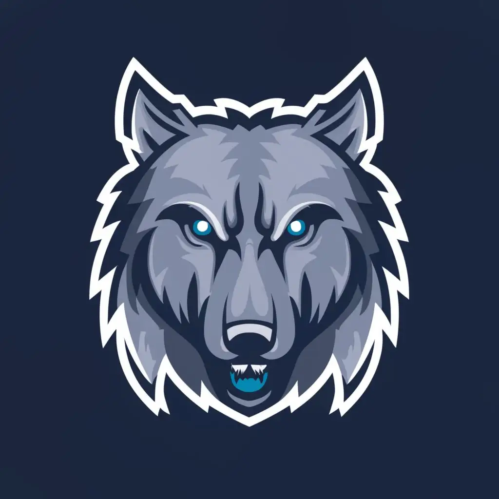 a logo design,with the text "Grey Valley Wolf", main symbol:Grey Wolf head, blue eyes, winter background,Moderate,be used in Sports Fitness industry,clear background
