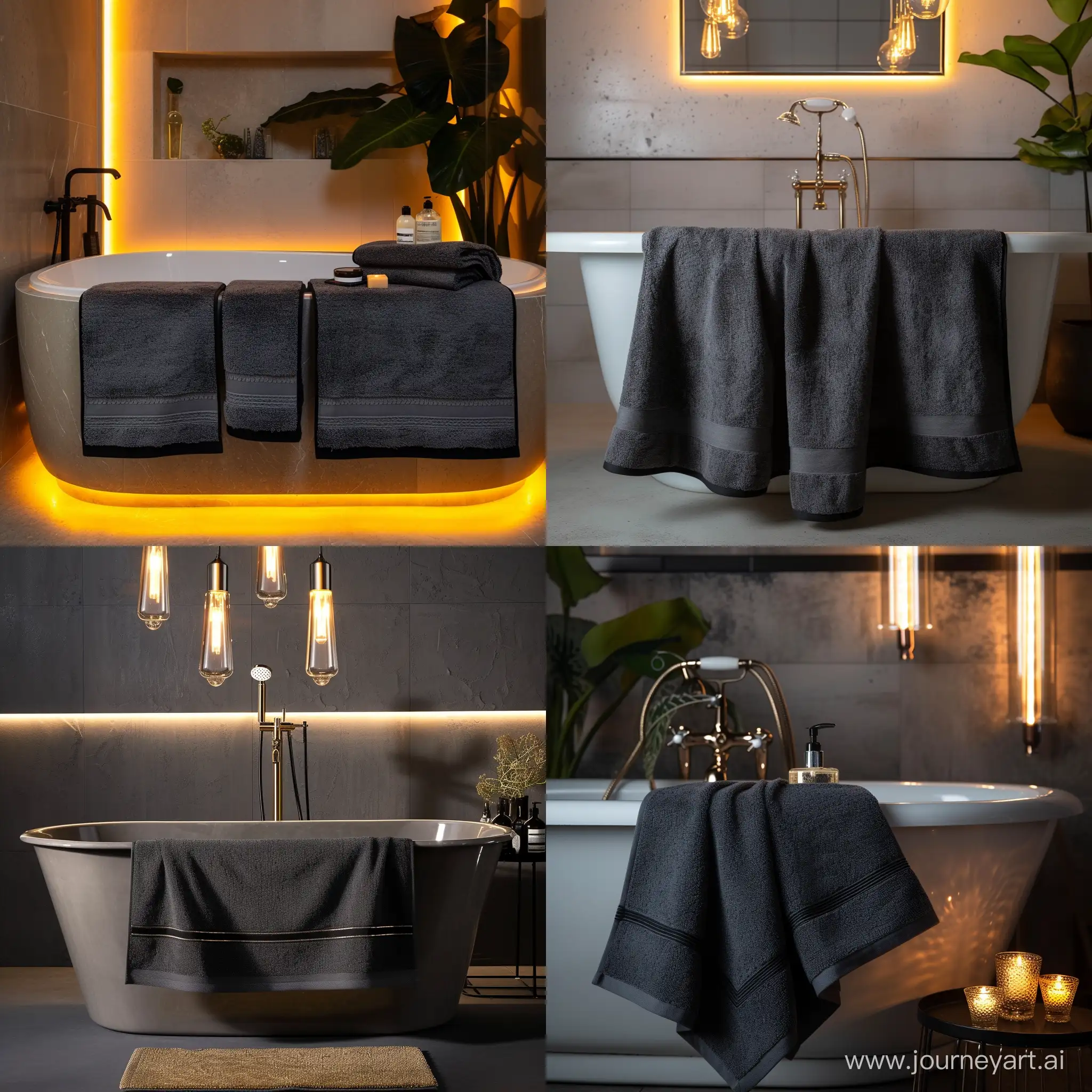 Luxurious-Dark-Gray-Towels-in-Stylish-Expensive-Bathtub