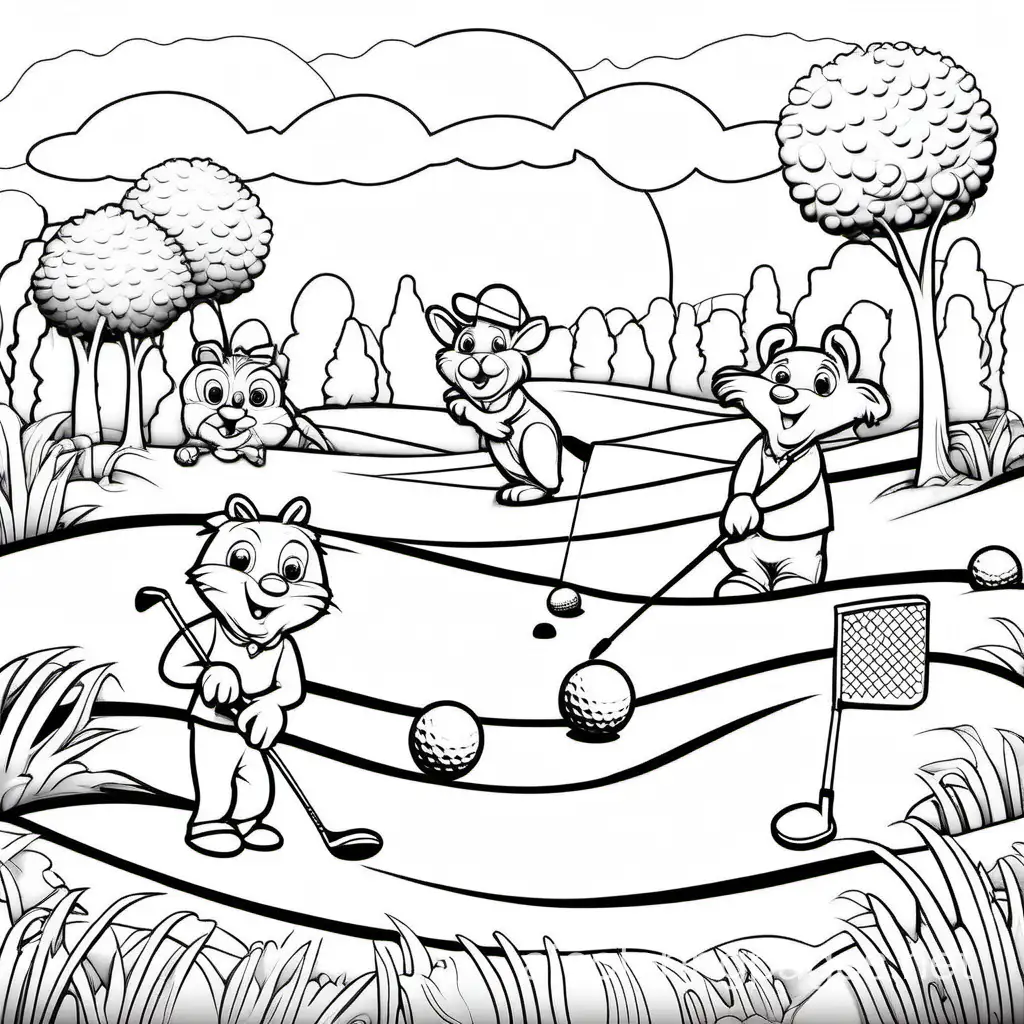 Whimsical-Golfing-Fun-with-Playful-Animals-Coloring-Page