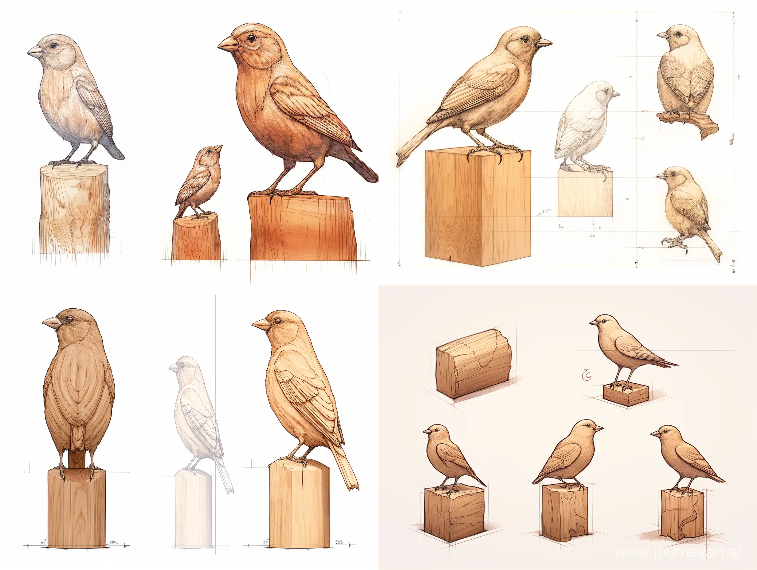Realistic-Wooden-Sparrow-Sculpture-on-Large-Cube