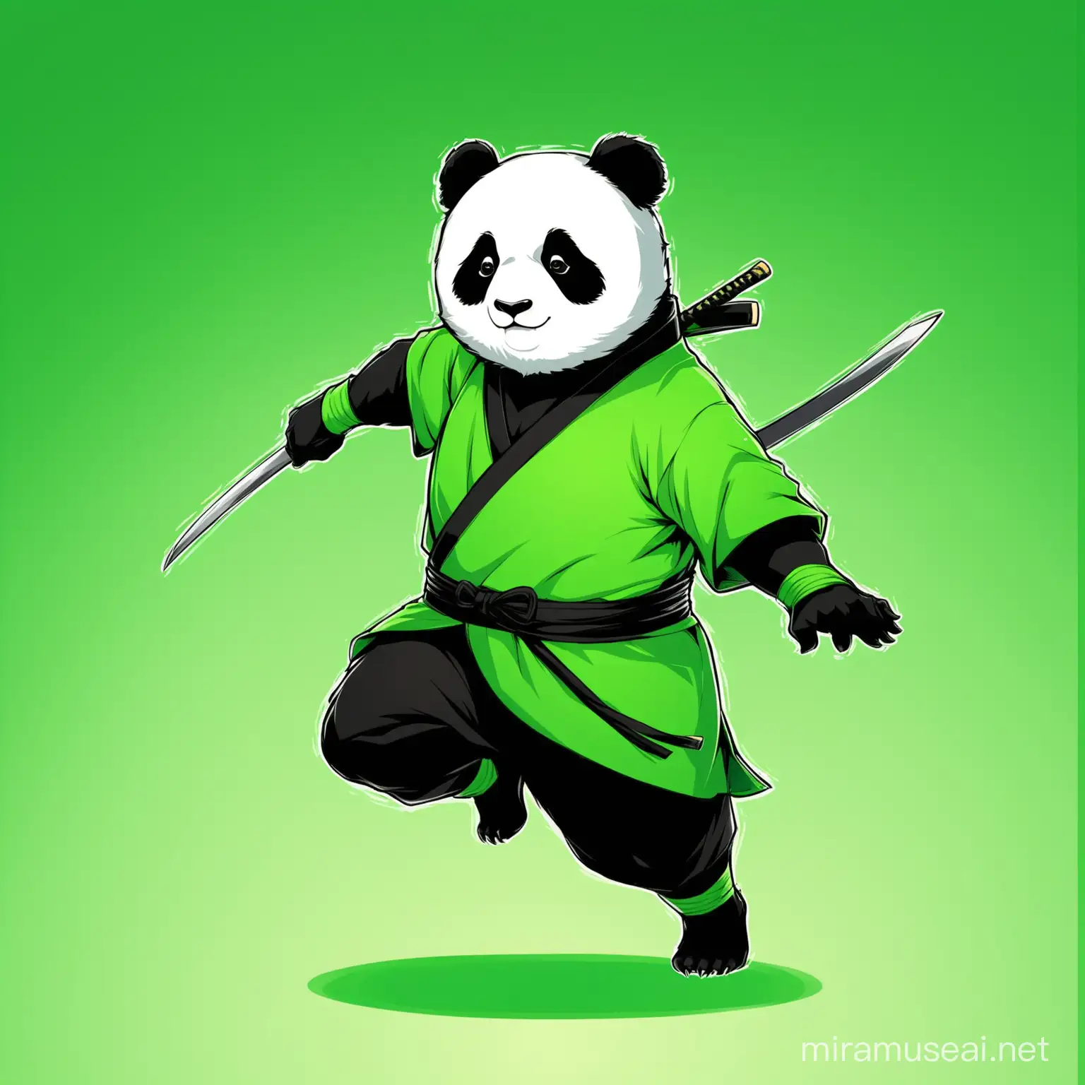 Create a super ninja image adding full body part of a panda use green color like the one I send and maintain same face