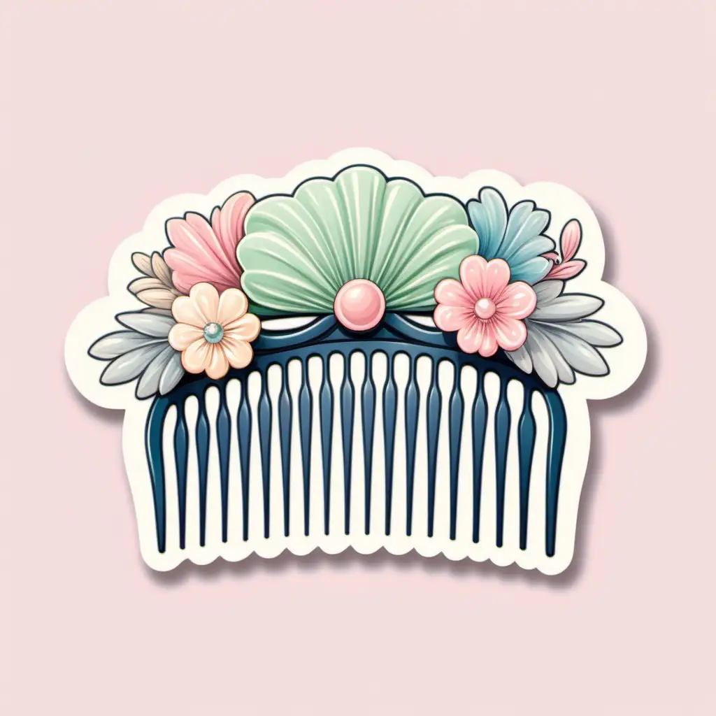Whimsical Coquette with Vintage Charm Soft Pastel Illustration Featuring a Flirtatious Comb Sticker