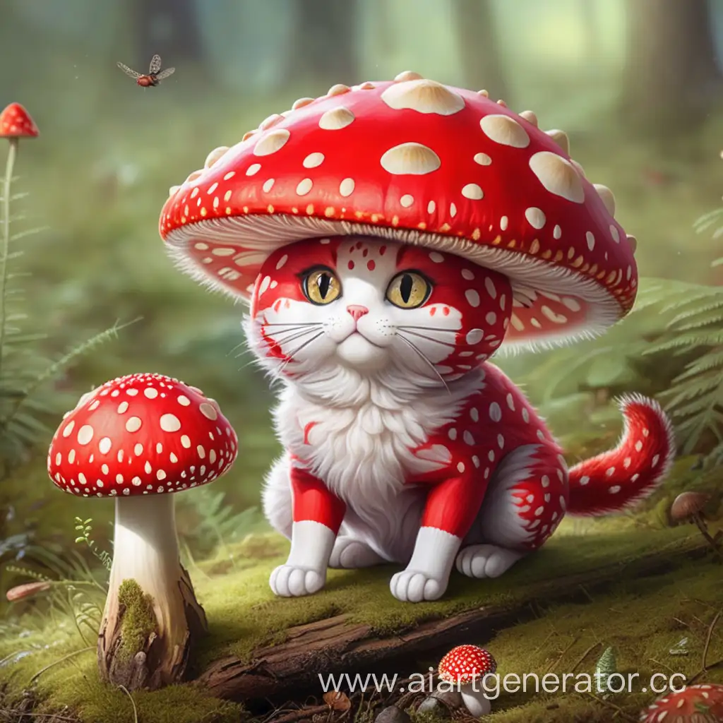 Enchanting-Fly-Agaric-Cat-in-a-Whimsical-Forest