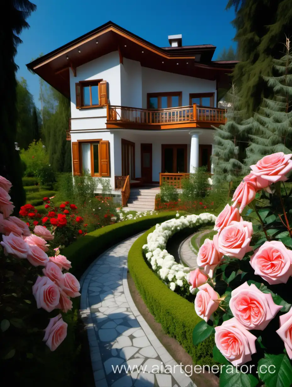 Picturesque-Garden-Paradise-with-Roses-and-Elegant-House