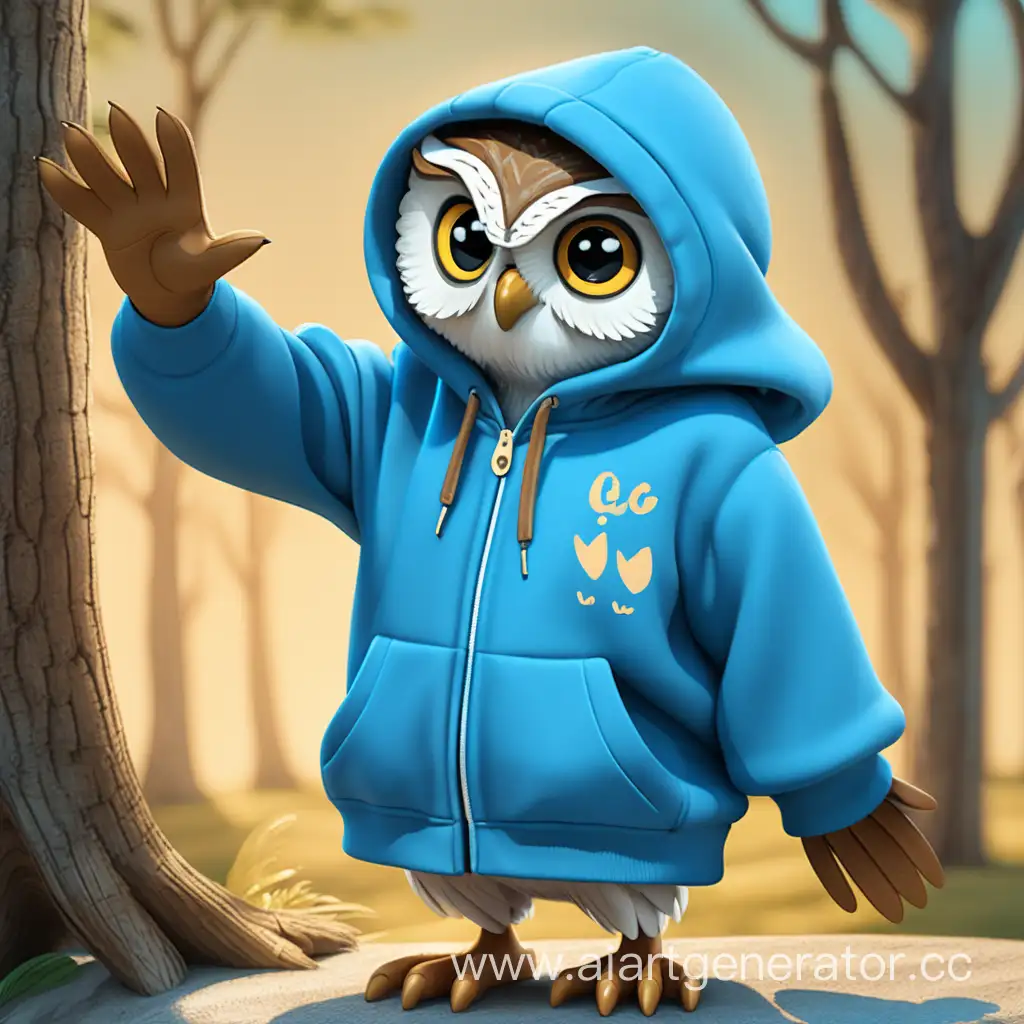 Friendly-Owl-in-Blue-Hoodie-Waving-Goodbye