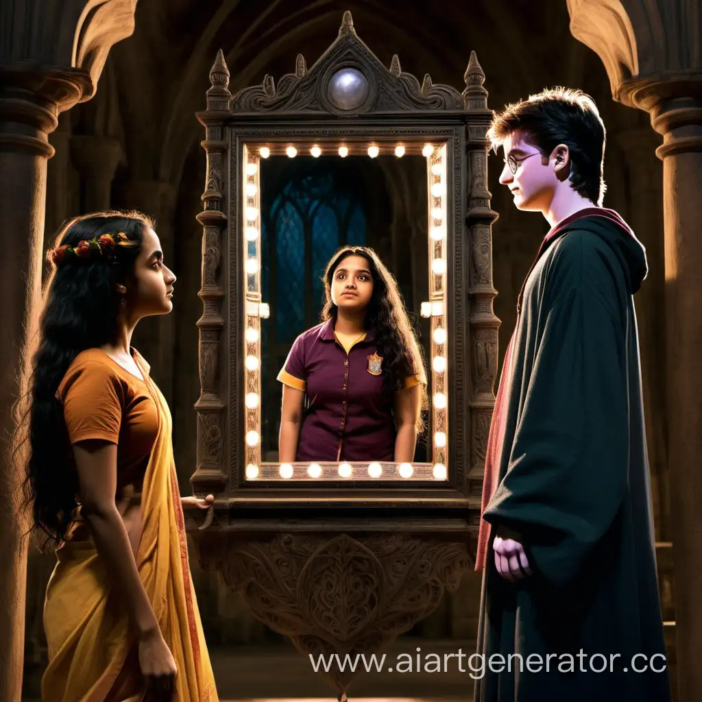 Гарри Поттер и Парвати Патил смотрят в зеркало Еиналеж
