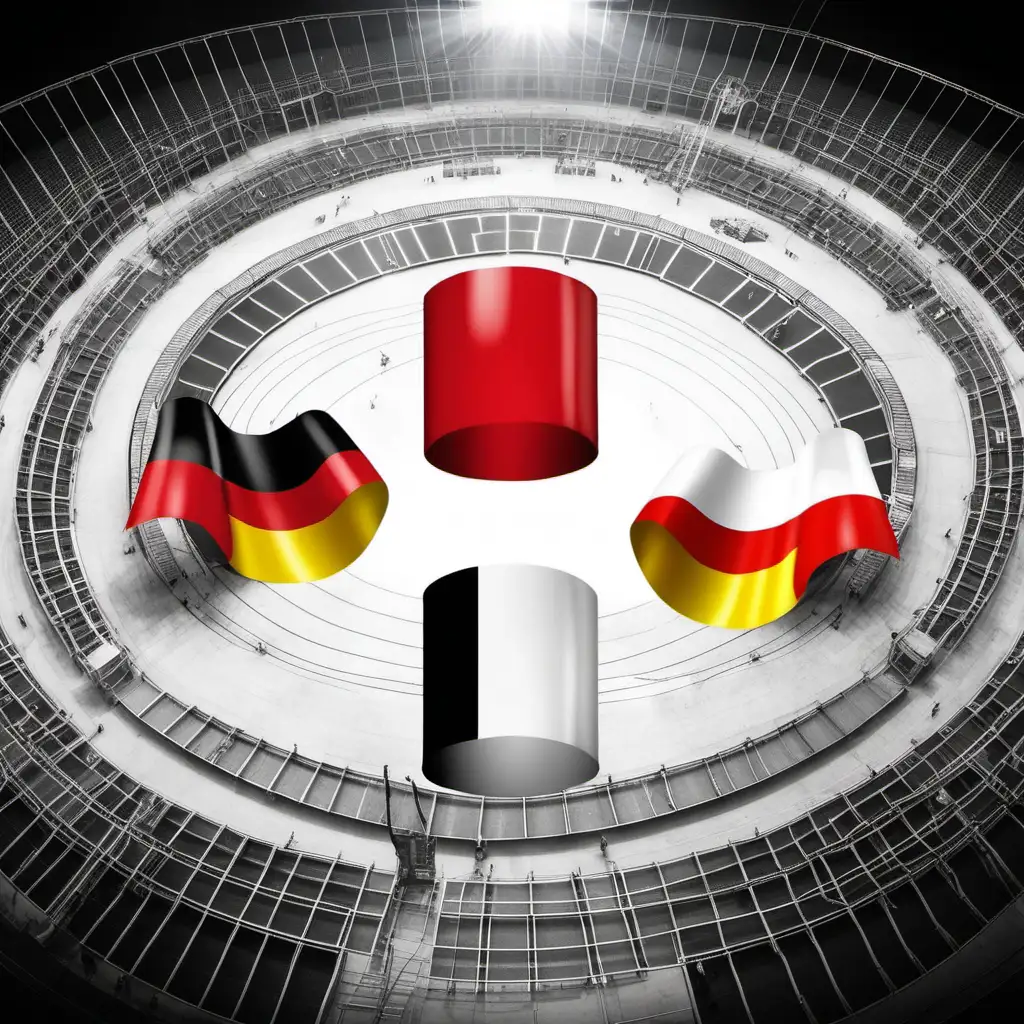 Polish and German flags in the middle of the ring


