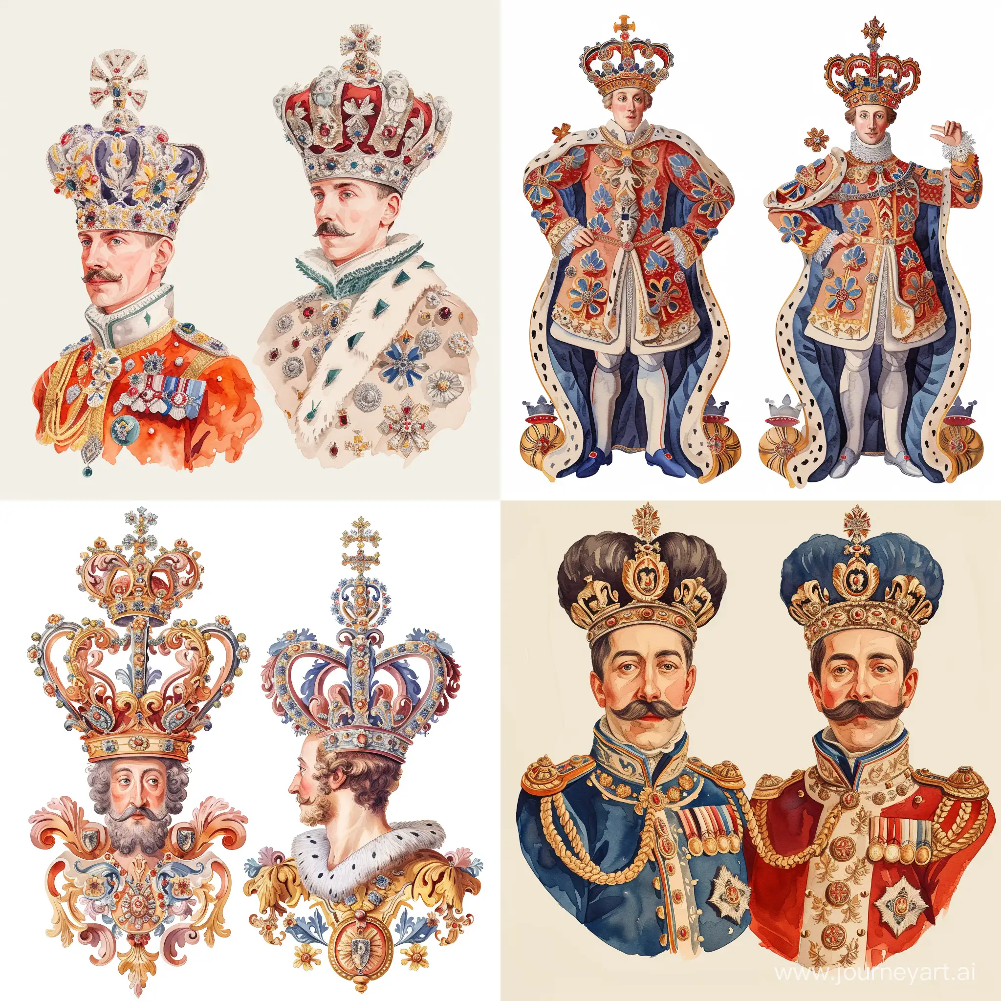 two variants of the ornament of the Austrian King, a man, with the ability to reflect vertically, decoratively, watercolor, flat illustration