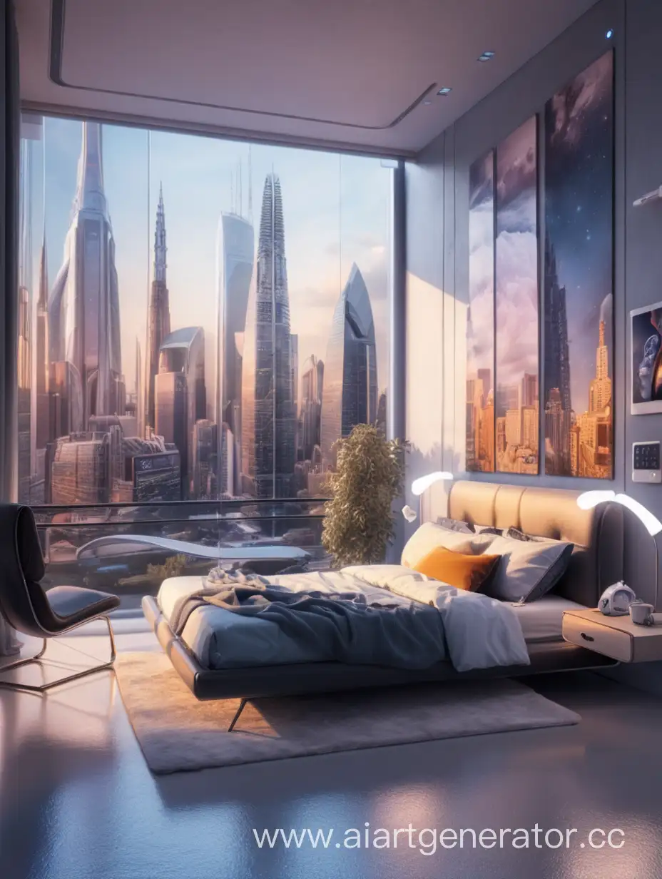 Futuristic-City-Bedroom-with-Smart-Technology-and-Urban-Views