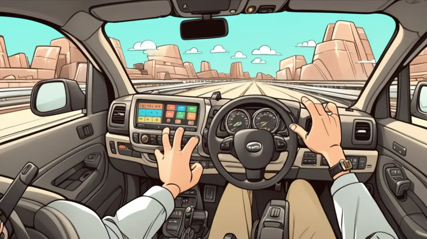 Cartoon hand driving dashboard