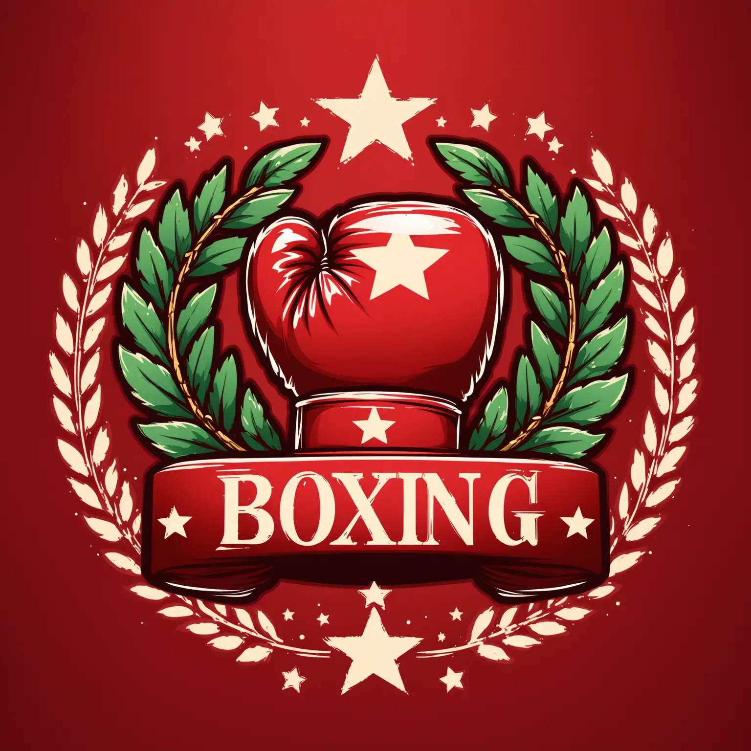Dynamic Red Boxing Glove Logo with Laurel Leaves and Star