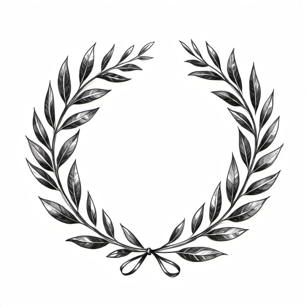 Simple sketch of a bright black laurel wreath. white background.