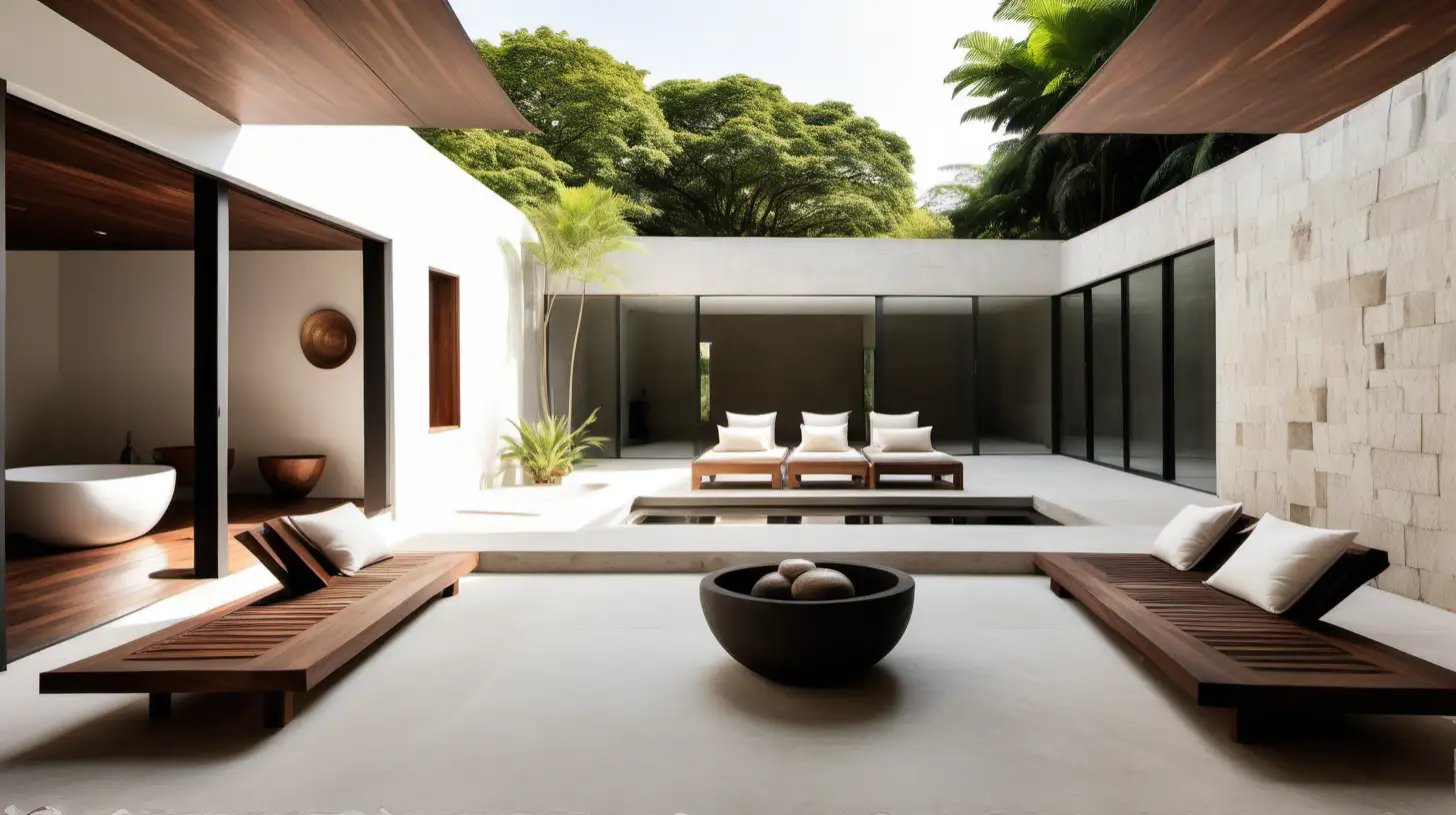 Organic Minimalist Japandi Style Outdoor Wellness Room at a Large Estate Home