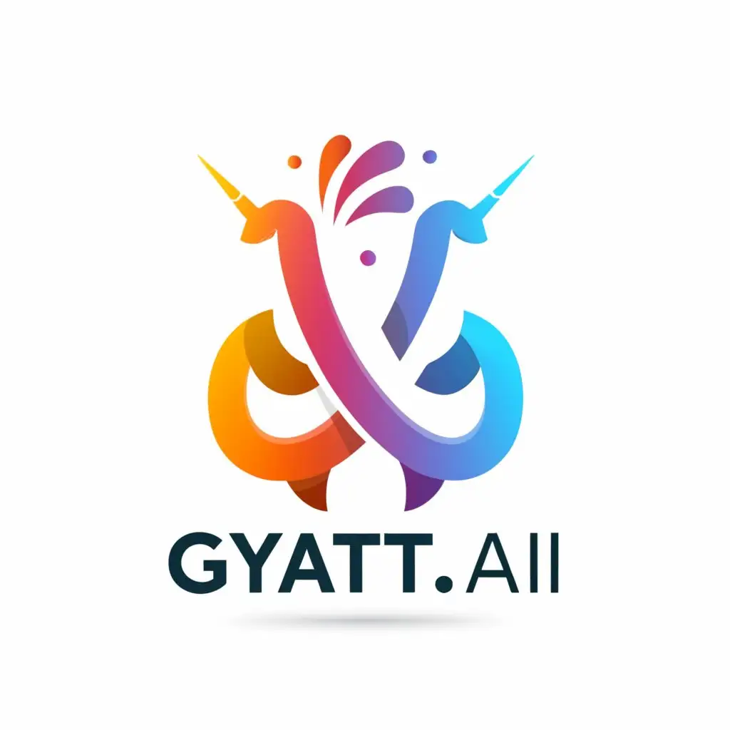 a logo design,with the text "Gyatt.ai", main symbol:letters W, G
peach emoji and splashes
unicorn,Сложный,be used in Дом и семья industry,clear background