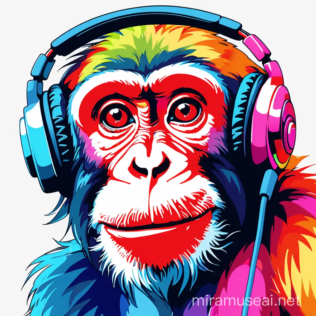 Vibrant Monkey Enjoying Music with Headphones