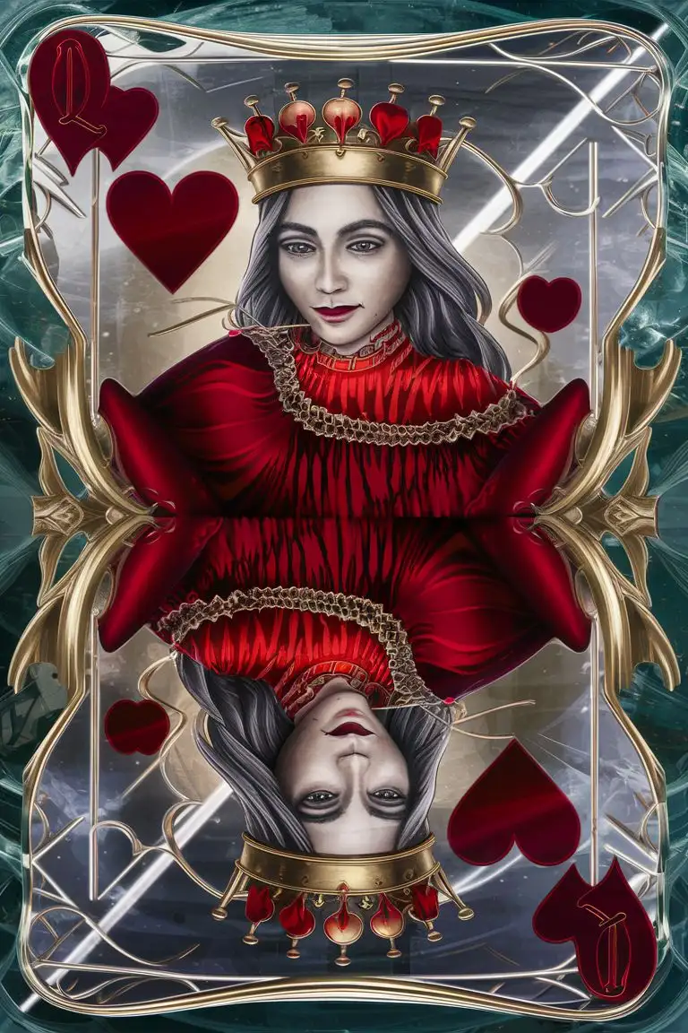 Surreal Brass and Glass Queen of Hearts Playing Card Illustration