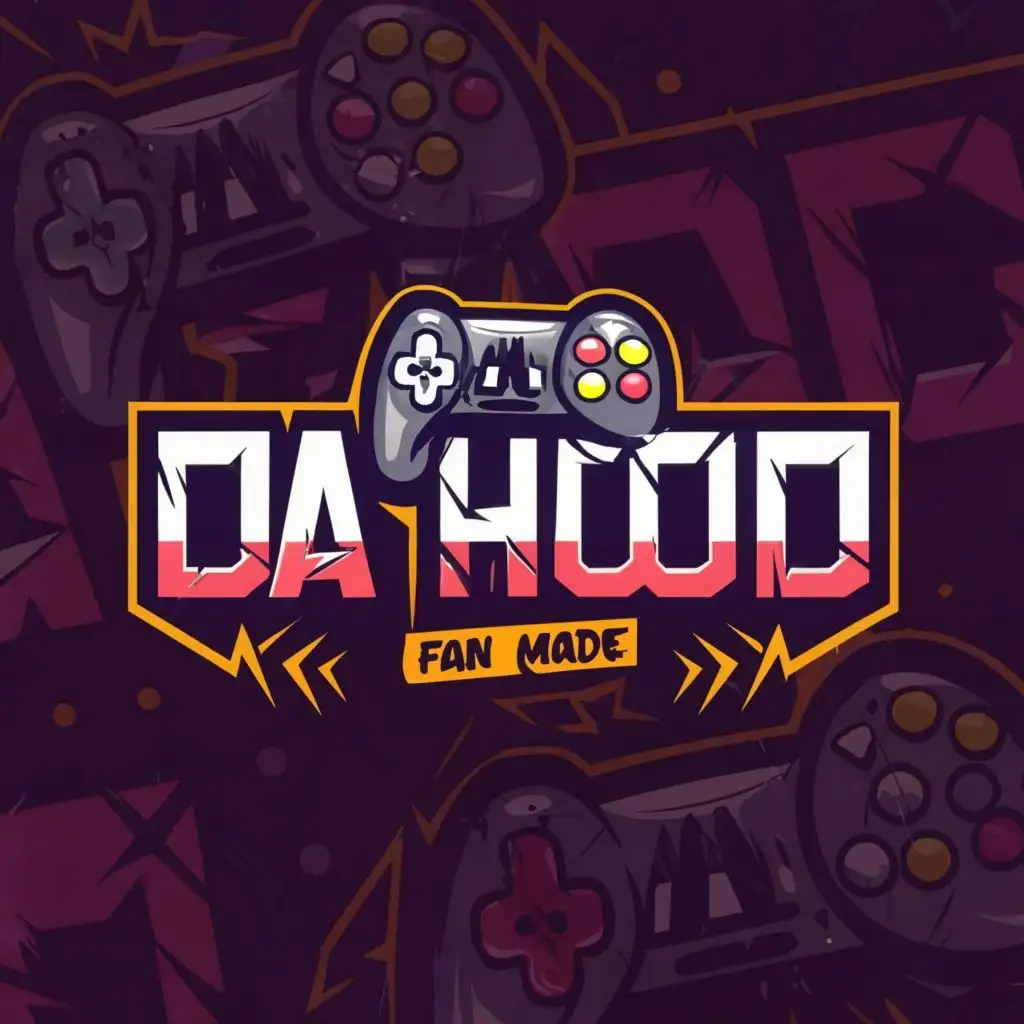 a logo design,with the text "Da Hood [FANMADE]", main symbol:Gaming,Moderate,clear background
