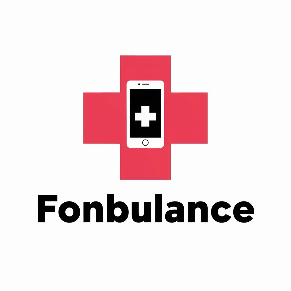 logo, Red cross and cellphone repair, with the text "Fonbulance", typography